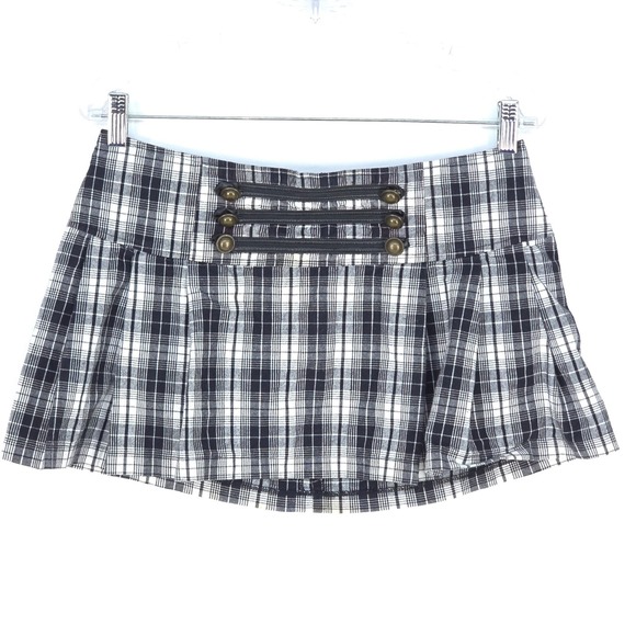 Vintage Y2K Plaid Mini Skirt Women's 30 Black White Grunge Whimsygoth‎ Punk Flaw - Picture 1 of 12